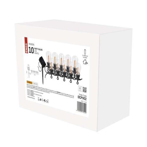 EMOS DCPV02, LED lánc napelemmel - 10x party égő, 5 m, kültéri és beltér, vintage