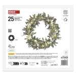 EMOS DCTW28, LED dekoráció - fagyöngy koszorú, 3x AA, meleg fehér, időzítő