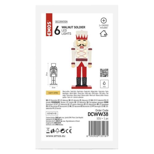 EMOS DCWW38, LED Diótörő katona, 29 cm, 1x CR2032, meleg fehér