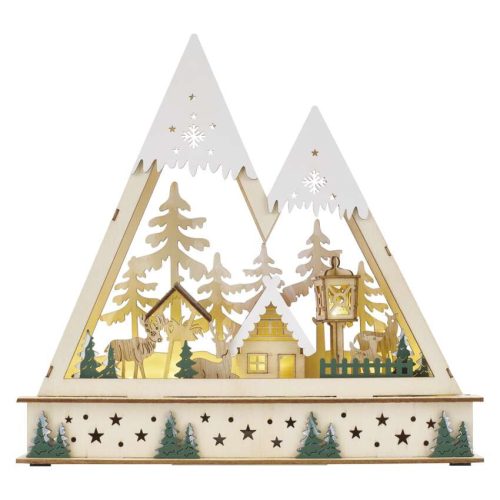 EMOS DCWW39, LED-es fa karácsonyi tájkép, 23,5 cm, 2x AA, beltéri, meleg fehér, időzítő