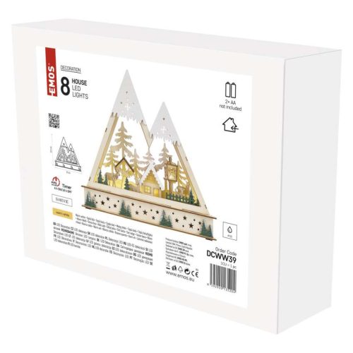 EMOS DCWW39, LED-es fa karácsonyi tájkép, 23,5 cm, 2x AA, beltéri, meleg fehér, időzítő