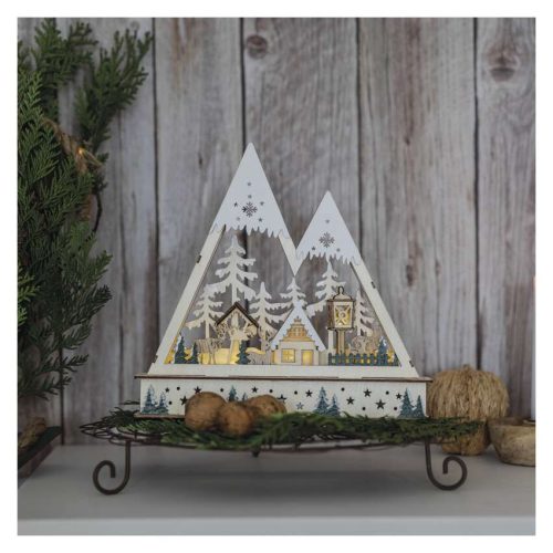 EMOS DCWW39, LED-es fa karácsonyi tájkép, 23,5 cm, 2x AA, beltéri, meleg fehér, időzítő