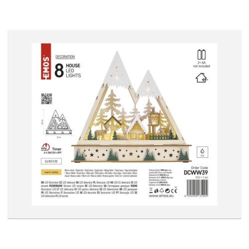 EMOS DCWW39, LED-es fa karácsonyi tájkép, 23,5 cm, 2x AA, beltéri, meleg fehér, időzítő