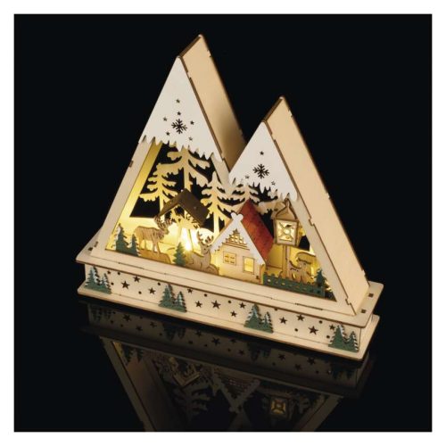 EMOS DCWW39, LED-es fa karácsonyi tájkép, 23,5 cm, 2x AA, beltéri, meleg fehér, időzítő