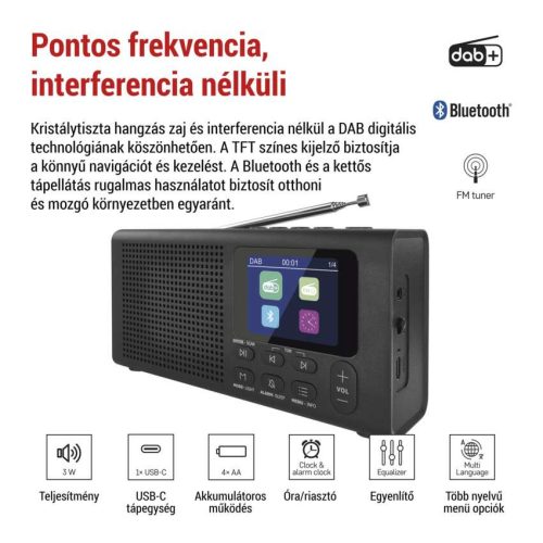 EMOS E0090, Hordozható rádió Bluetooth, MP3, DAB / DAB+ / FM, fekete színű