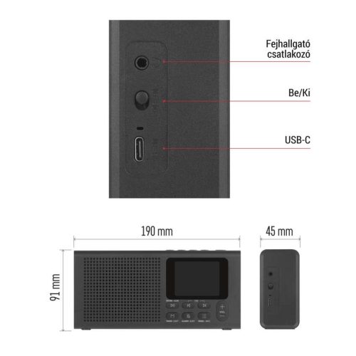 EMOS E0090, Hordozható rádió Bluetooth, MP3, DAB / DAB+ / FM, fekete színű