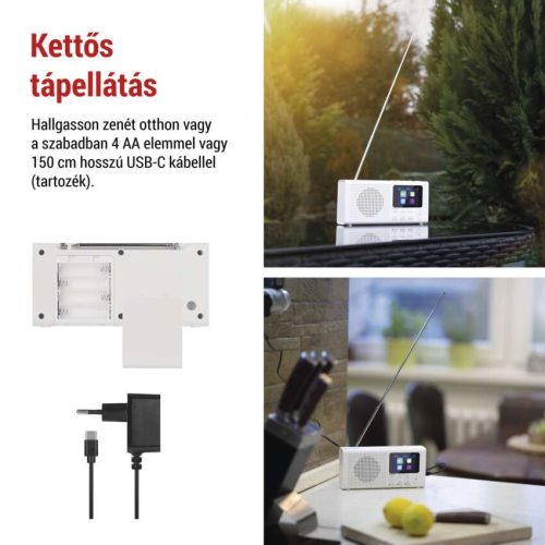EMOS E0091, Hordozható rádió Bluetooth, MP3, DAB / DAB+ / FM, fehér színben