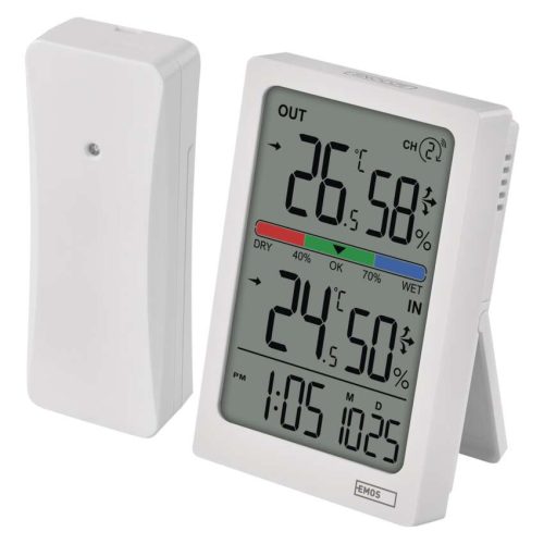 EMOS E0558W, Digitális hőmérő páratartalom-mérővel, vezeték nélküli érzékelővel, óra, dátum E0558W