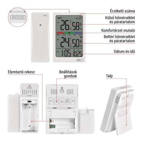 EMOS E0558W, Digitális hőmérő páratartalom-mérővel, vezeték nélküli érzékelővel, óra, dátum E0558W