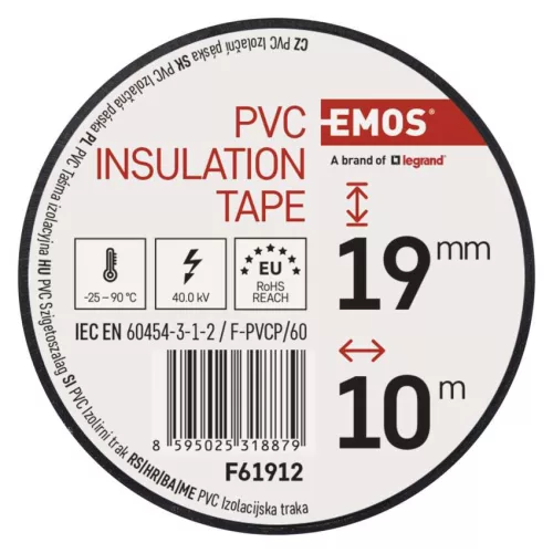 EMOS F61912, Szigetelőszalag 19/10 fekete 10db