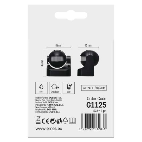 EMOS G1125, Mozgásérzékelő (PIR) IP44 12m 180°
