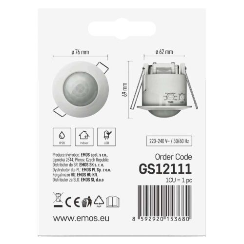 EMOS GS12111, EMOS Mozgásérzékelő (PIR) IP20 1200W