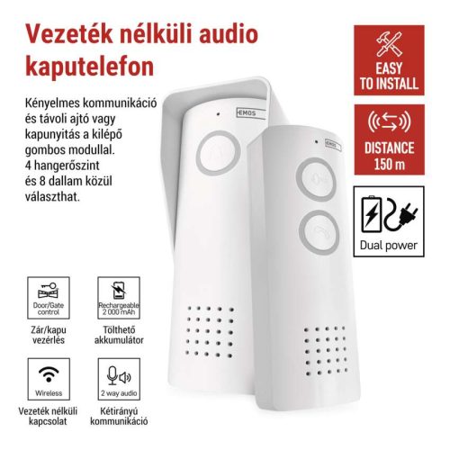 EMOS H1087, Vezeték nélküli otthoni audio kapucsengő készlet H1087, 1 résztvevő