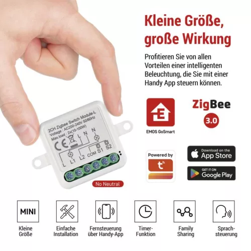 EMOS GoSmart H5104 ZigBee 2 csatornás kapcsolómodul N vezeték nélkül