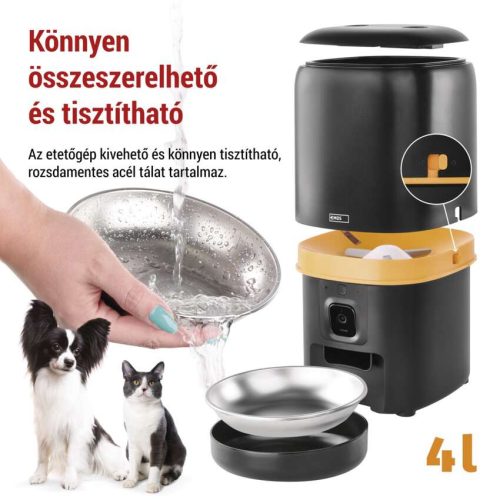 EMOS H6004, GoSmart állateledel adagoló kamerával Pet Care, 4 l, fekete, Wi-Fi