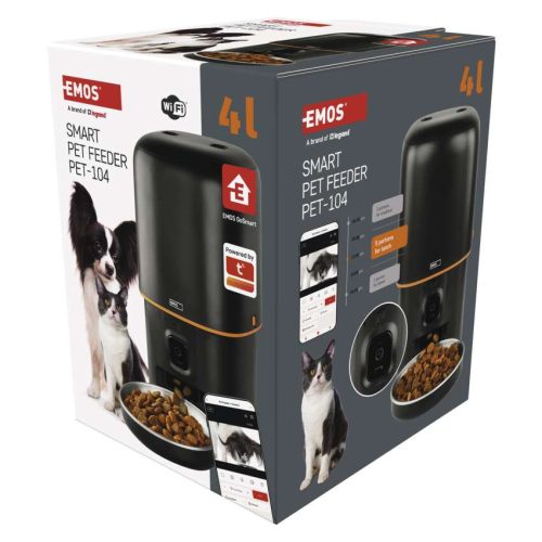 EMOS H6004, GoSmart állateledel adagoló kamerával Pet Care, 4 l, fekete, Wi-Fi