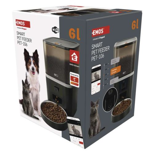 EMOS H6006, GoSmart állateledel adagoló kamerával Pet Care, 6 l, fekete, Wi-Fi