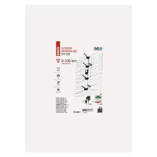 EMOS J0665, Kültéri antenna EM-025, 0–100 km, DVB-T2, DAB, LTE/4G szűrő
