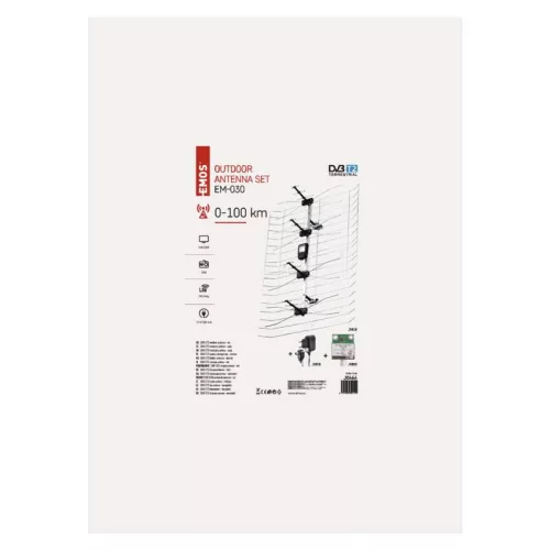 EMOS J0666, Kültéri antenna EM-030, 0–100 km, DVB-T2, DAB, LTE/4G szűrő