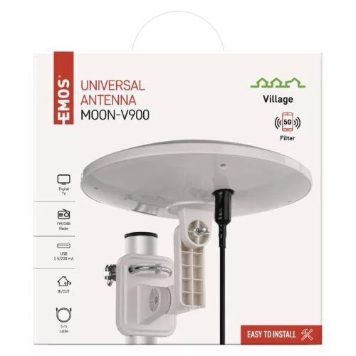 EMOS J0803, Univerzális antenna VILLAGE MOON–V900, DVB-T2, FM, DAB, LTE/4G/5G szűrő