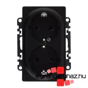   Legrand Valena Life 2x2P+F csatlakozóaljzat biztonsági zsaluval egybeépített burkolattal keret nélkül rugós vezetékbekötéssel fekete, LB753026