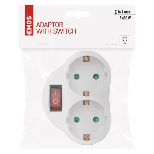 EMOS P0063, Elosztó aljzat SCHUKO 2x lapos + 1x kerek kikapcsolóval