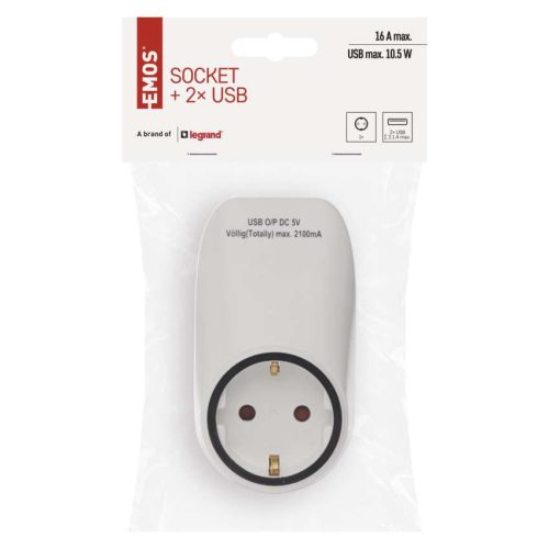 EMOS P0072, Aljzat 2xUSB SCHUKO, fehér
