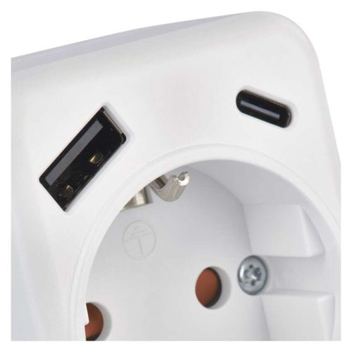 EMOS P0075, Aljzat elágazó 1×, 1×USB-A+1×USB-C, fehér