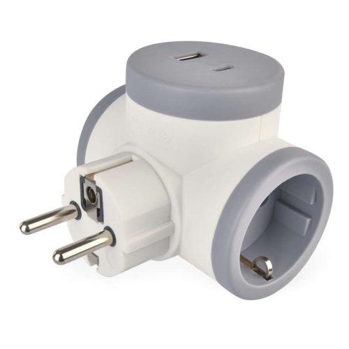 EMOS P0077PD, Aljzat elágazó 2×, 1×USB-A+1×USB-C, fehér-szürke