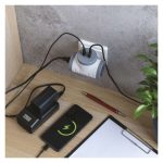 EMOS P0077PD, Aljzat elágazó 2×, 1×USB-A+1×USB-C, fehér-szürke