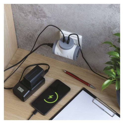 EMOS P0077PD, Aljzat elágazó 2×, 1×USB-A+1×USB-C, fehér-szürke