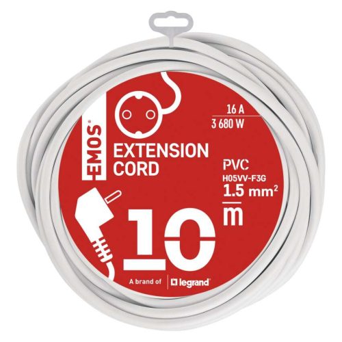 EMOS P0120R, Hosszabbító 10 m / 1 aljzat / fehér / PVC / 1,5 mm2