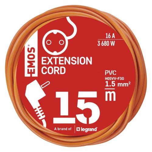 EMOS P01215R, Hosszabbító 15 m / 1 aljzat / narancssárga / PVC / 250 V / 1,5 mm2