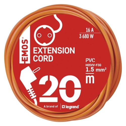 EMOS P01220R, Hosszabbító 20 m / 1 aljzat / narancssárga / PVC / 250 V / 1,5 mm2