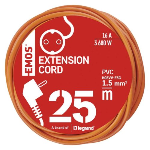 EMOS P01225R, Hosszabbító 25 m / 1 aljzat / narancssárga / PVC / 250 V / 1,5 mm2