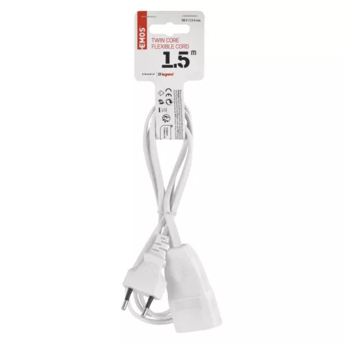 EMOS P01301, Hosszabbító 1,5 m / 1 aljzat / fehér / PVC / 0,75 mm2