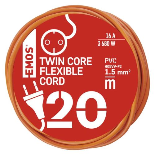 EMOS P01320R, Hosszabbító 20 m / 1 aljzat / narancssárga / PVC / 230 V / 1,5 mm2