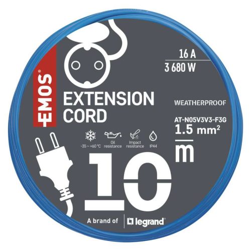 EMOS P01510W, Weatherproof Extension Cord 10 m / 1 socket / black / silicon / 230 V / 1,5 mm2