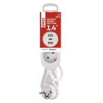EMOS P02214E, Hosszabbító 1,4 m / 2 aljzat+2×USB-A+1×USB-C / fehér / PVC / 1,5 mm2