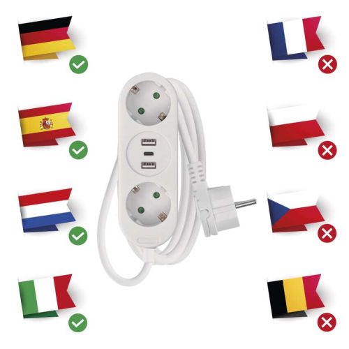 EMOS P0221U, HOSSZABBÍTÓ 2ALJ-+2×USB A+1×USB C, 1,5M