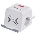 EMOS P0222CQ, Hosszabbító - kocka 2 m / 2 aljzat / fehér / 2×USB-A+1×USB-C+Qi / 1,5 mm2