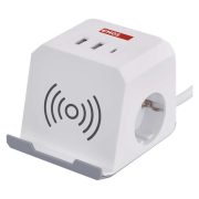   EMOS P0222CQ, Hosszabbító - kocka 2 m / 2 aljzat / fehér / 2×USB-A+1×USB-C+Qi / 1,5 mm2
