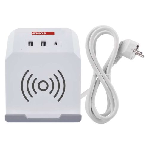 EMOS P0222CQ, Hosszabbító - kocka 2 m / 2 aljzat / fehér / 2×USB-A+1×USB-C+Qi / 1,5 mm2