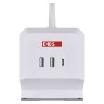 EMOS P0222CQ, Hosszabbító - kocka 2 m / 2 aljzat / fehér / 2×USB-A+1×USB-C+Qi / 1,5 mm2