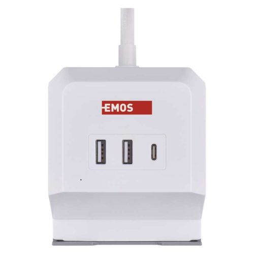 EMOS P0222CQ, Hosszabbító - kocka 2 m / 2 aljzat / fehér / 2×USB-A+1×USB-C+Qi / 1,5 mm2