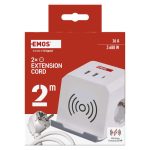 EMOS P0222CQ, Hosszabbító - kocka 2 m / 2 aljzat / fehér / 2×USB-A+1×USB-C+Qi / 1,5 mm2