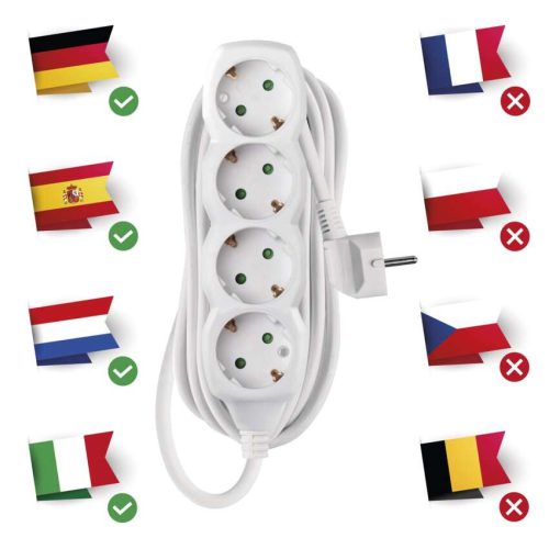 EMOS P0425R, Hosszabbító 5 m / 4 aljzat / fehér / PVC / 1,5 mm2
