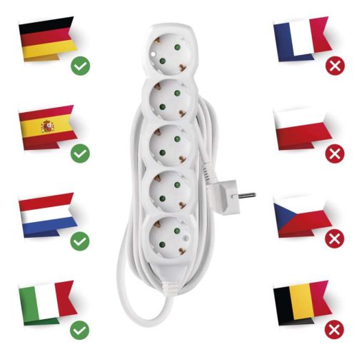 EMOS P0525R, Hosszabbító 5 m / 5 aljzat / fehér / PVC / 1,5 mm2