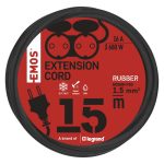 EMOS P0702, Hosszabbító 15 m / 2 aljzat / fekete / gumi / 250 V / 1,5 mm2