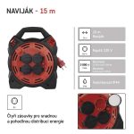 EMOS P08215, Kültéri kábeldob 15 m / 4 aljzat / gumi-neoprén / 230 V / 1,5 mm2 LED fényvisszaverővel